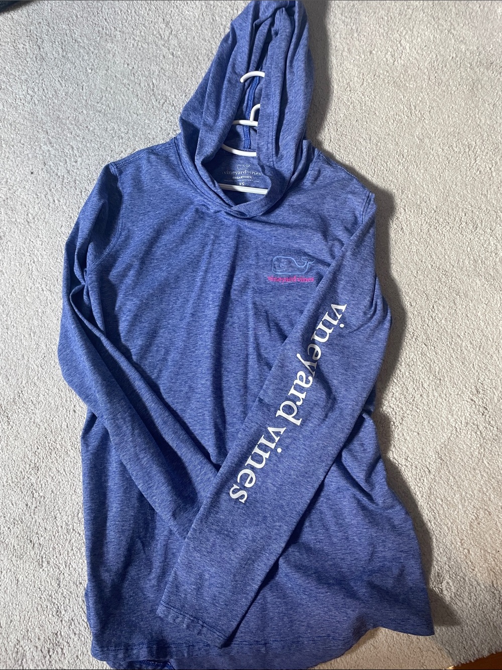 Vineyard Vines Heathered Microstriped Blue Hooded Long-Sleeve Tee